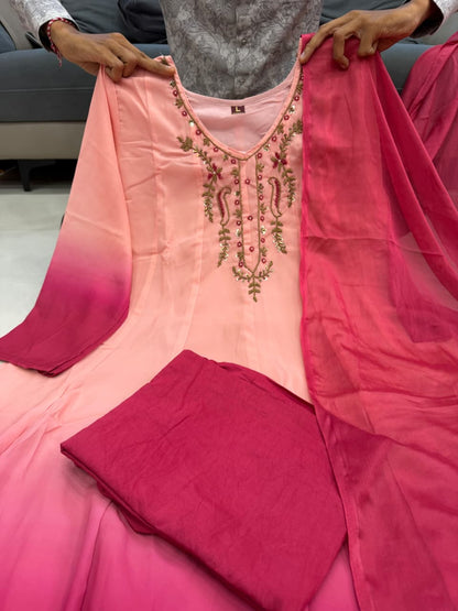 Designer Premium Orange Chiffon Embroidered Anarkali Suit Set
