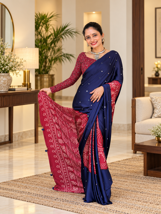 Traditional Festive Royal Blue Gajji Silk Saree With Real Mirror Work
