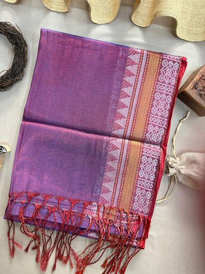 PURPLE DUAL TONE TEMPLE DESIGNE HANDLOOM TISSUE COTTON SAREE