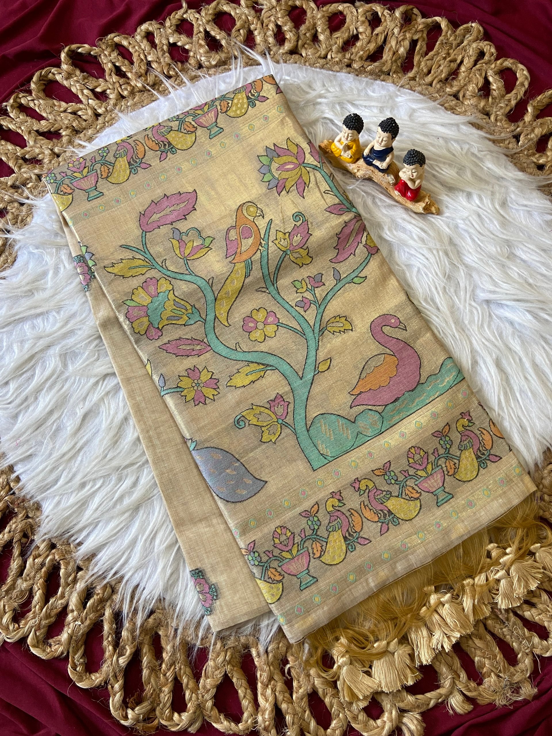 Ishani - Champagne Beige Soft Muga Cotton Paithani Saree