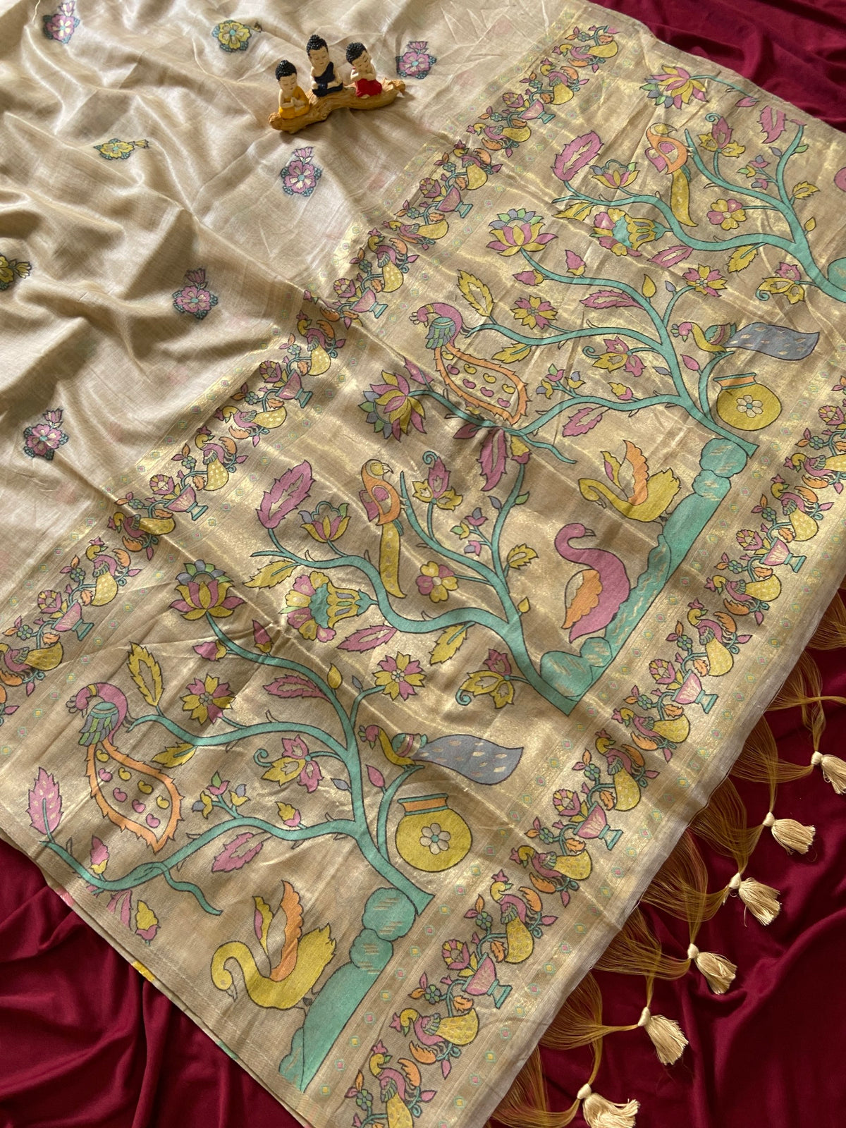 Ishani - Champagne Beige Soft Muga Cotton Paithani Saree