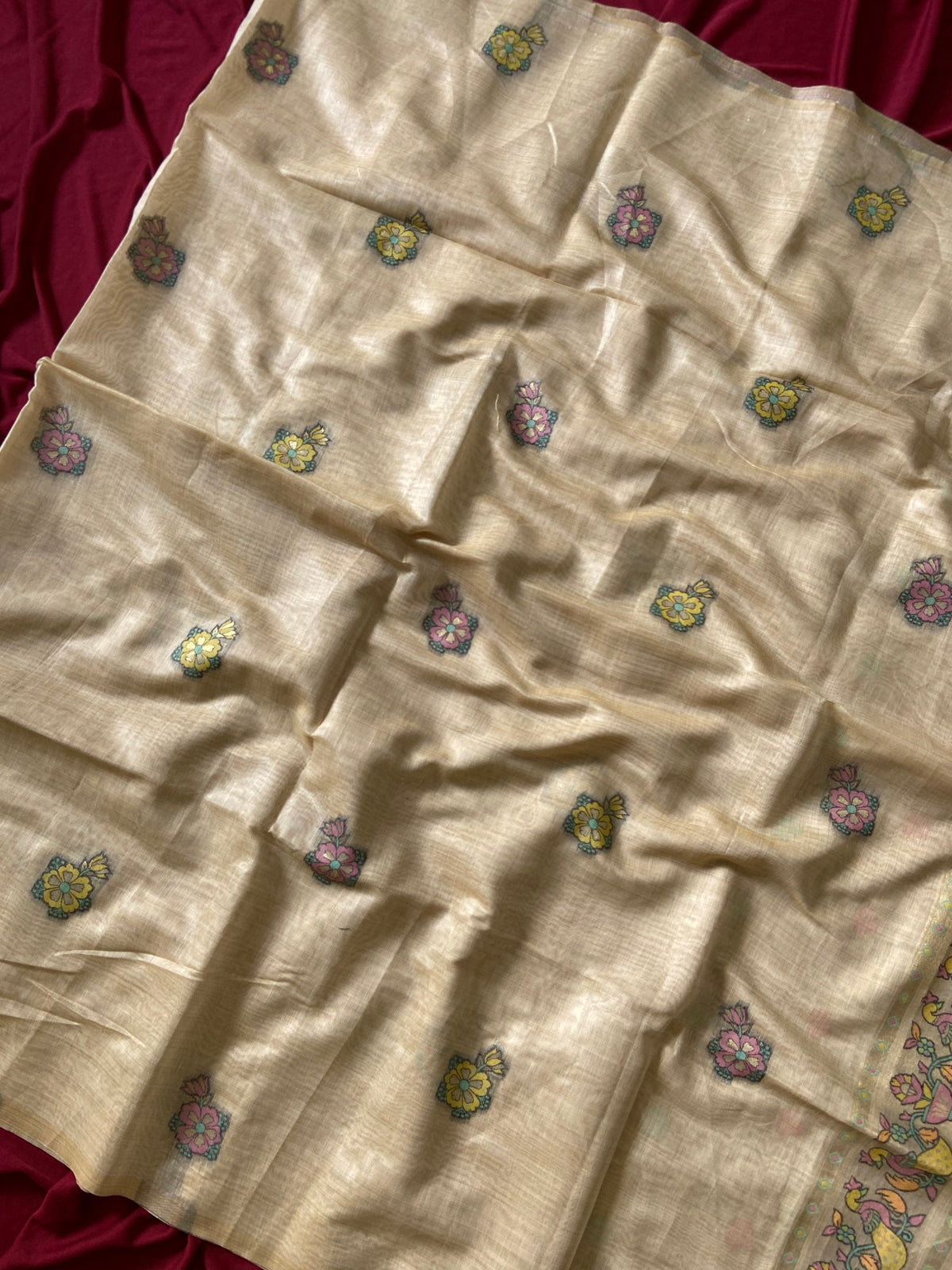 Ishani - Champagne Beige Soft Muga Cotton Paithani Saree