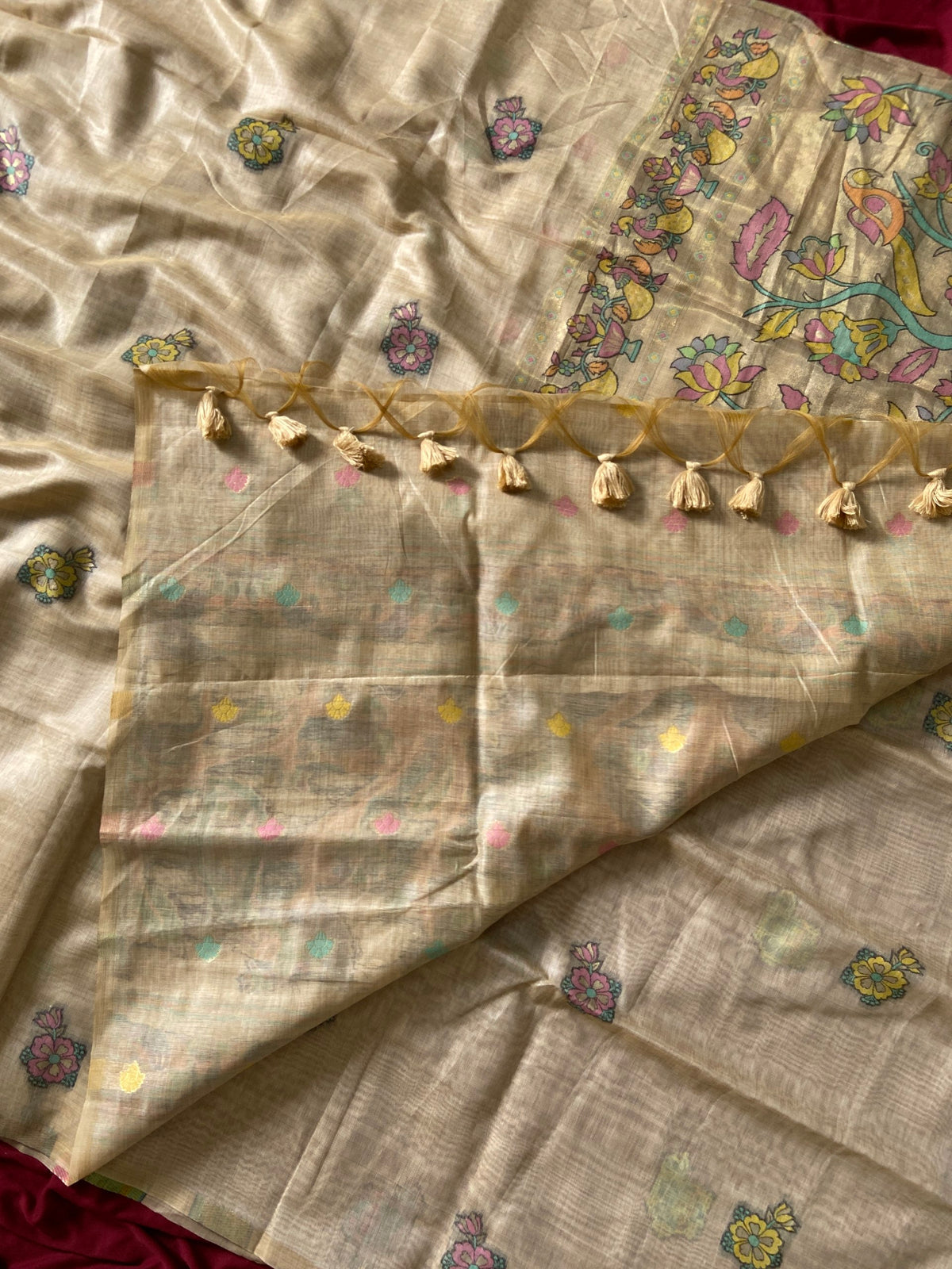 Ishani - Champagne Beige Soft Muga Cotton Paithani Saree