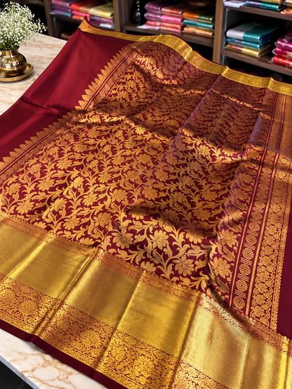 Very Beautiful Maroon Soft Banarasi Silk Saree with Traditional Blouse Piece