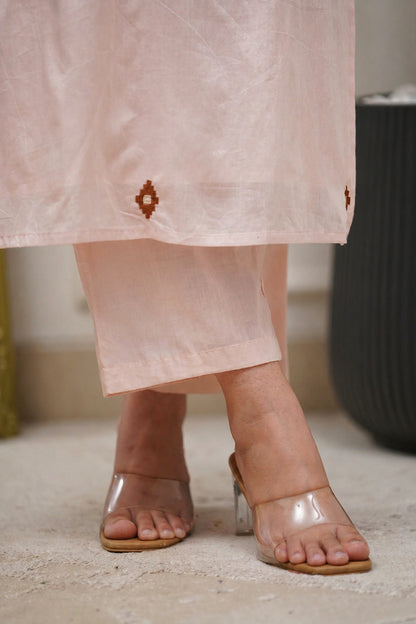 Premium Blush Pink PV Mul Embroidered Suit Set with Dupatta