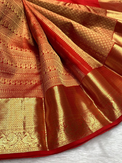 Festive Red Soft Banarasi Silk Saree With Smart Blouse Piece