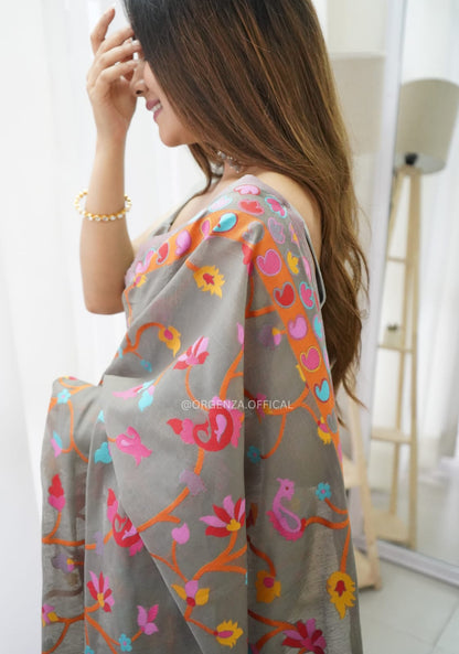 Women's Designer Pure Soft Kashmiri Pasmina Kachi Work Saree