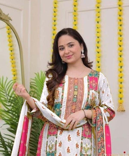 Elegant Multi-Color Chanderi Cotton Suit Set with Dupatta