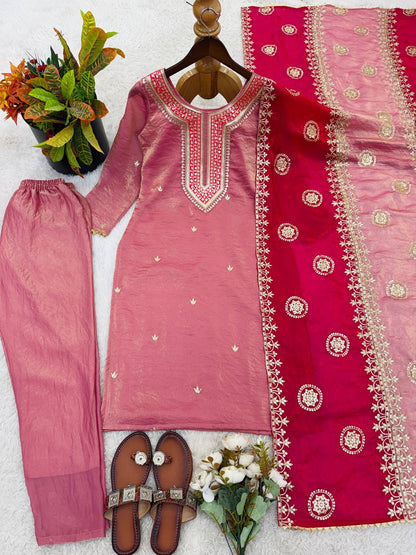 Very Gorgeous Fendy Silk Embroidery Sequence Suit Set