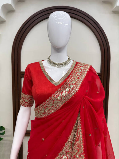 Premium Festive Red Tibby Silk Saree