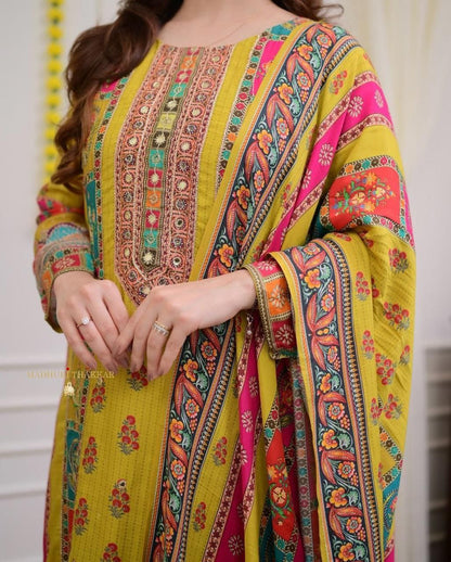 Very Beautiful Multi-Color Muslin Printed Suit Set with Dupatta