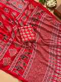 Tempting Red Gajji Silk Saree with Traditional Ajrakh Print