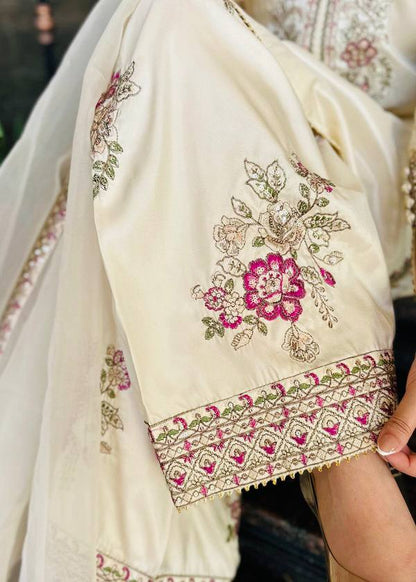 Elegant French Crepe Embroidered Suit Set with Dupatta