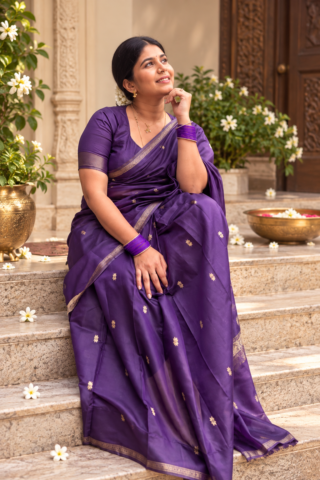 Royal Purple Maheshwari Soft Cotton Silk Festive Saree