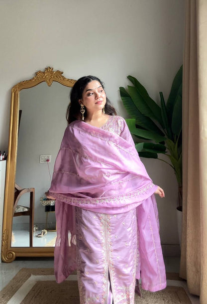 Premium Roman Silk Embroidery Suit Set With Dupatta