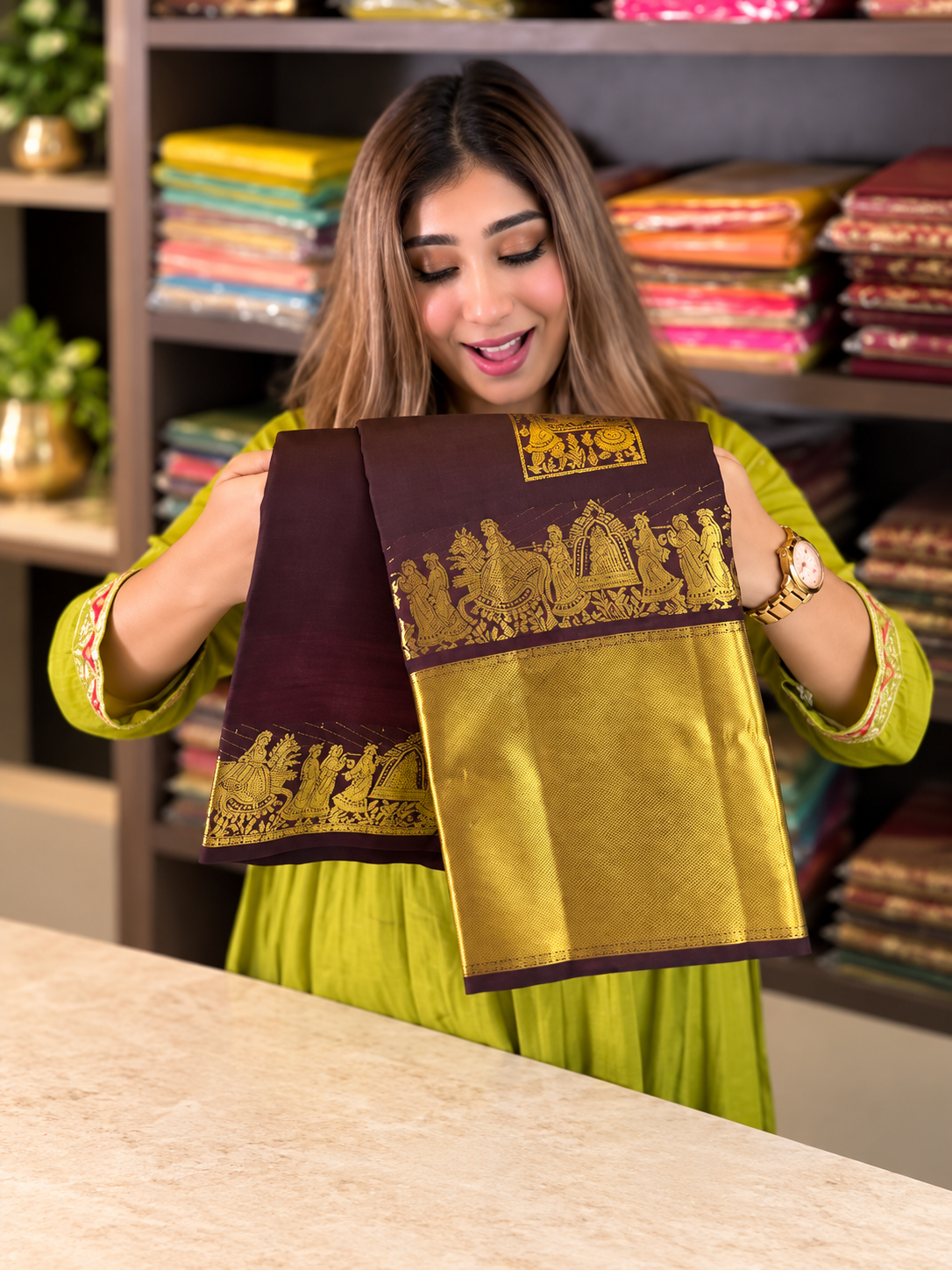 Elegant Brown Soft Banarasi Silk Saree with Snappy Blouse Piece