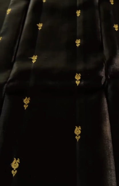 Elegant Black and Golden-Yellow Kanjivaram Style Silk Festive Saree