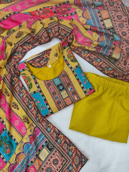 Very Beautiful Multi-Color Muslin Printed Suit Set with Dupatta