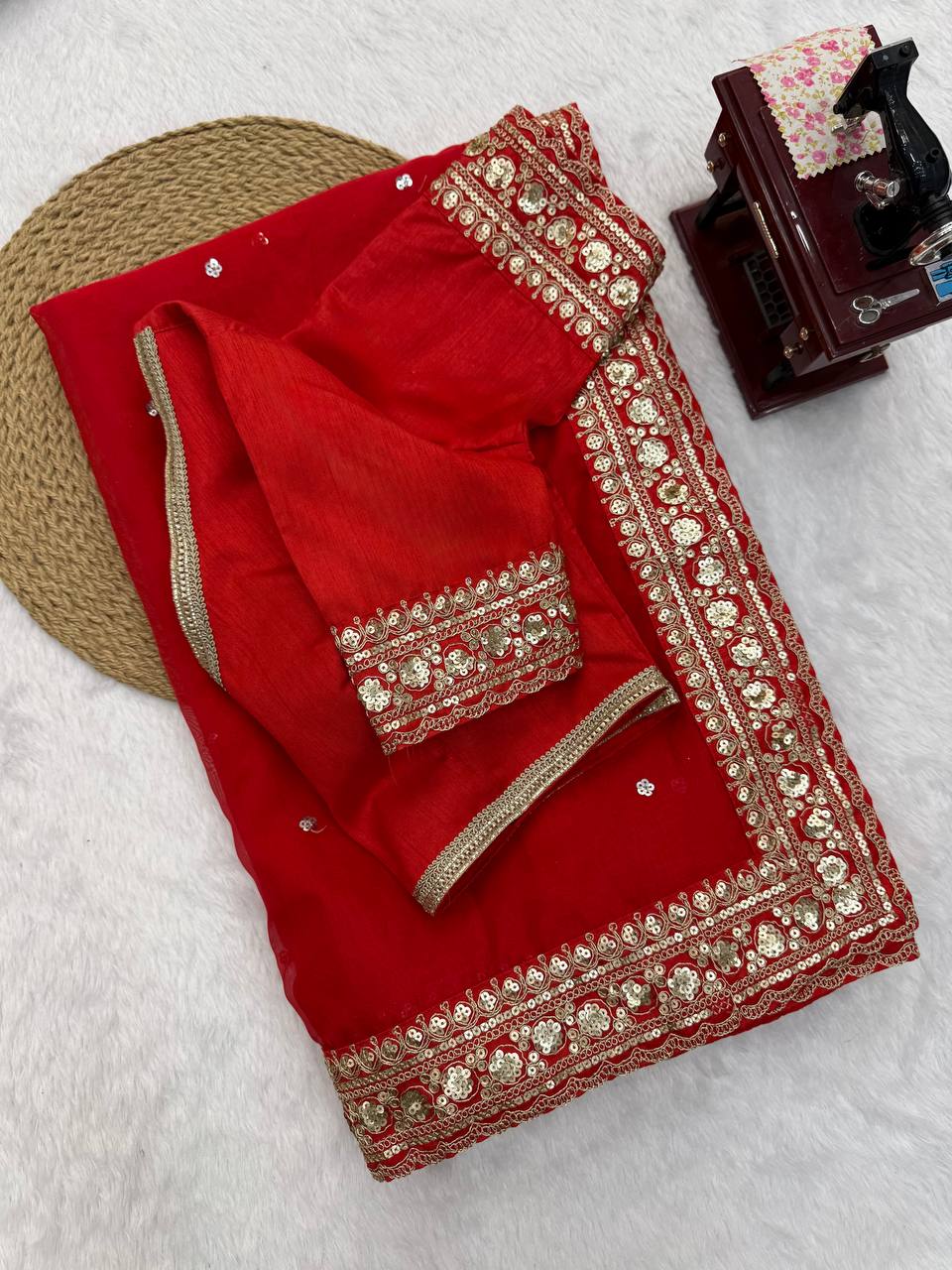 Premium Festive Red Tibby Silk Saree
