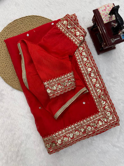 Premium Festive Red Tibby Silk Saree