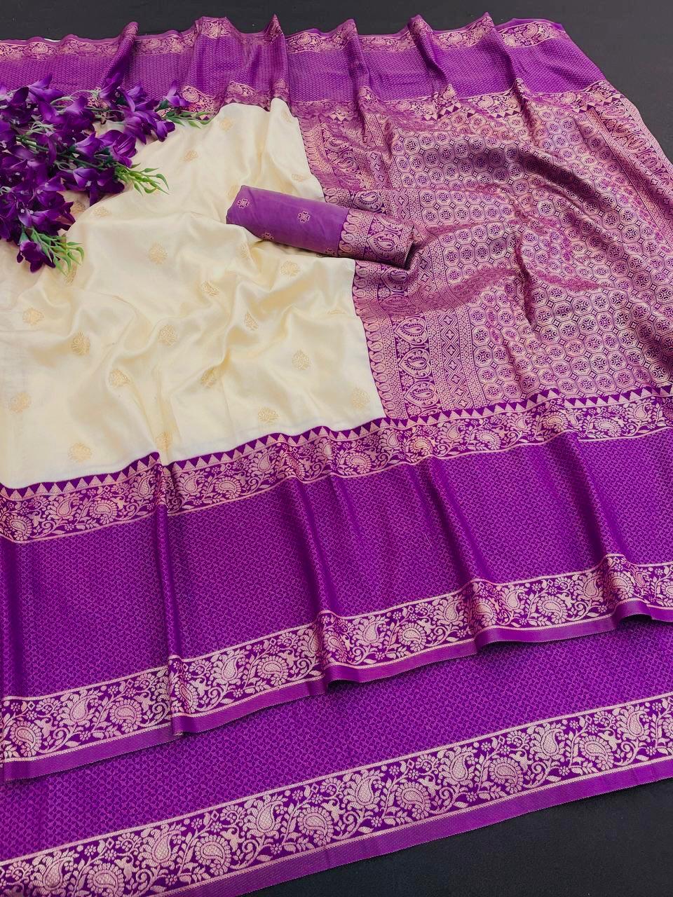Traditional Cream Kanjivaram Festive Soft Silk Saree