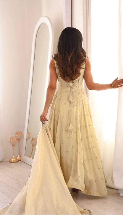 New Designer Cosmos Gold Embroidered Festive Anarkali Suit Set