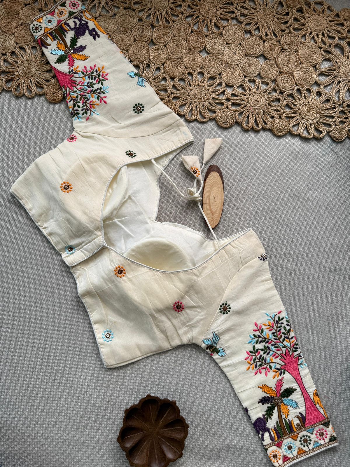 Dharma Exclusive - Sky Handloom Cotton Saree With Havy Embroidery Stitched Blouse