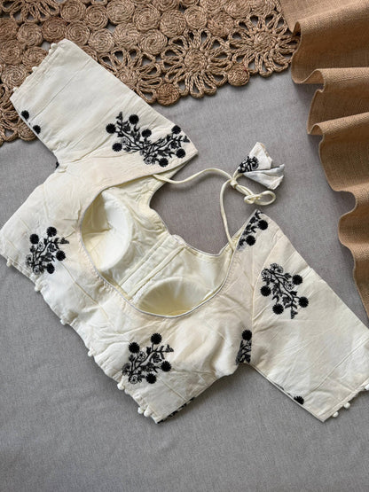 Beauty - Green Handloom Cotton Saree With Havy Embroidery Stitched Blouse