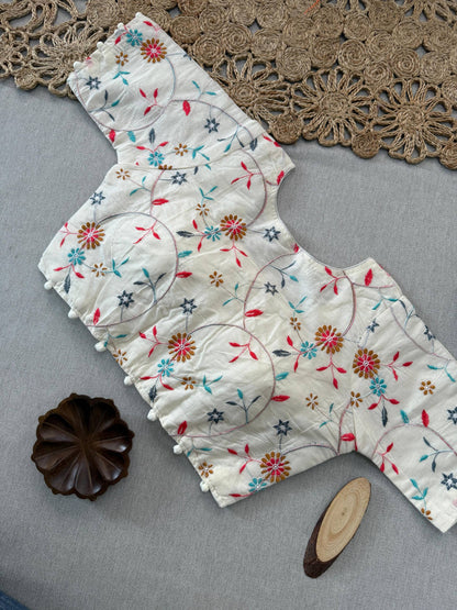 Beautiful - Mustered Handloom Cotton Saree With Havy Embroidery Stitched Blouse