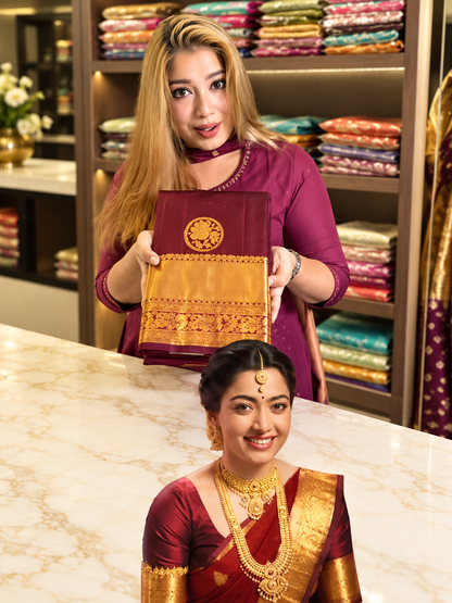 Beautiful Maroon Soft Banarasi Silk Saree with Traditional Floral Medallions