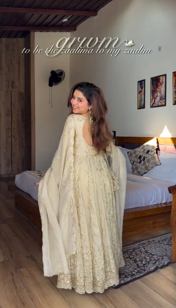 New Designer Crunchy Silk Embroidery Anarkali Suit Set