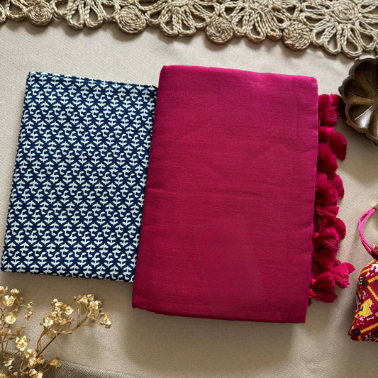Dharma Exclusive - Pink Handloom Cotton Saree With Traditional Printed Blouse