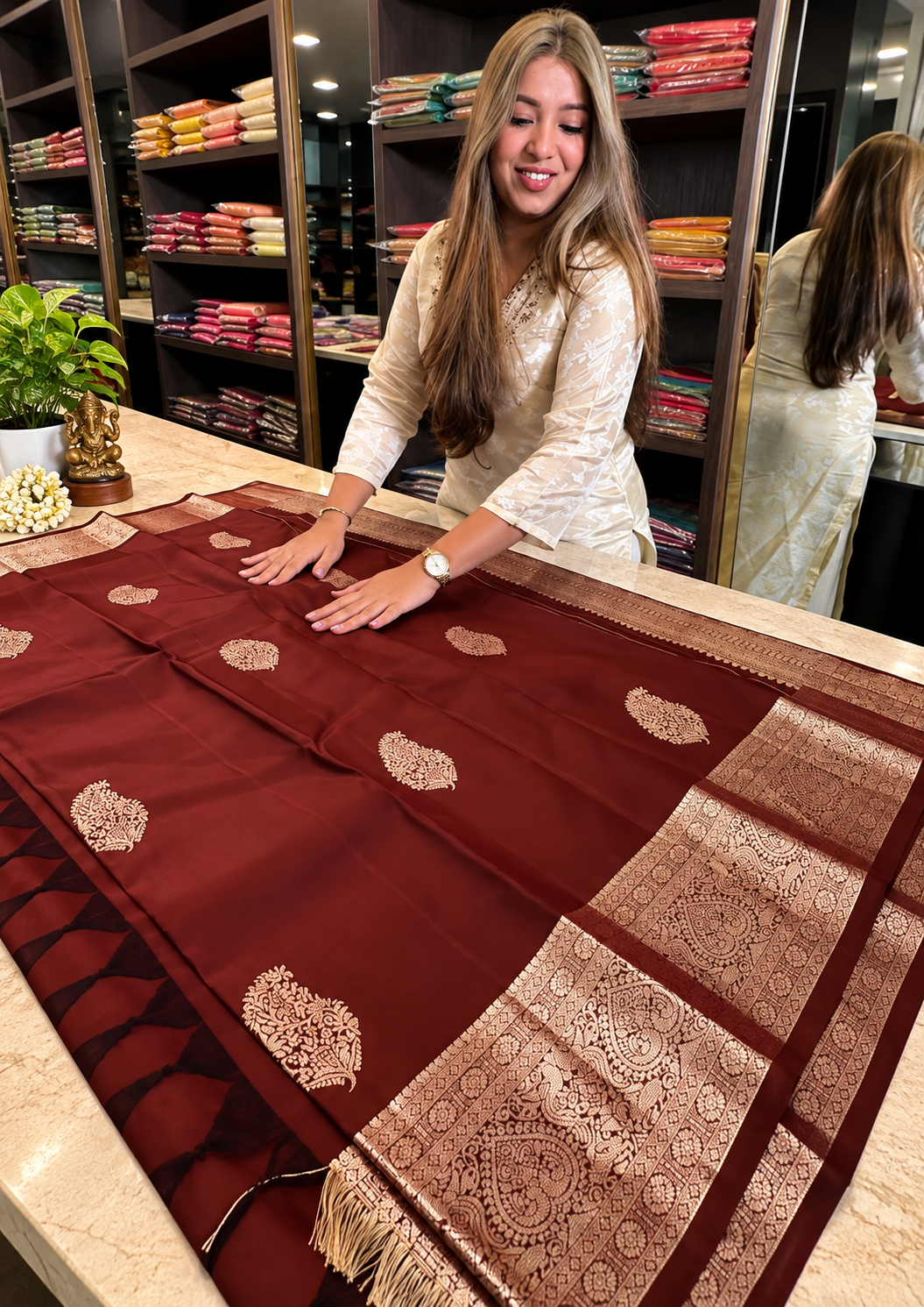 Premium Wine Soft Banarasi Silk Saree with Antique Gold Zari