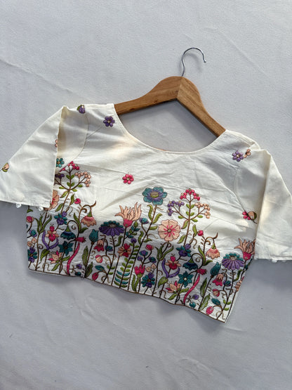 Mahendi Pure Handloom Cotton Saree With Stitched Embroidery Blouse