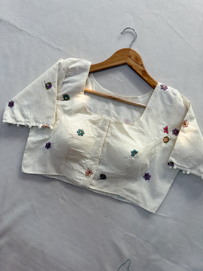 Mahendi Pure Handloom Cotton Saree With Stitched Embroidery Blouse