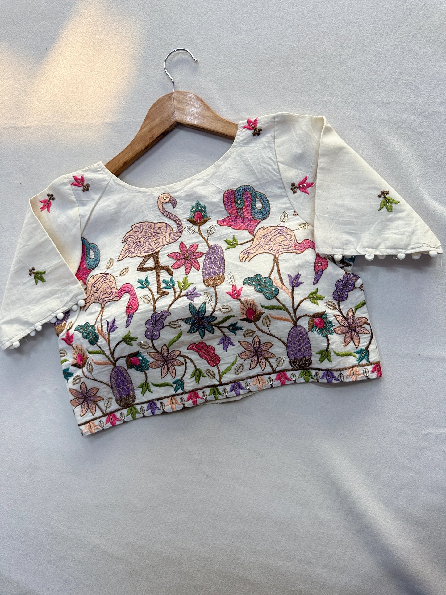 Pure Handloom Cotton Saree With Stitched Embroidery Blouse