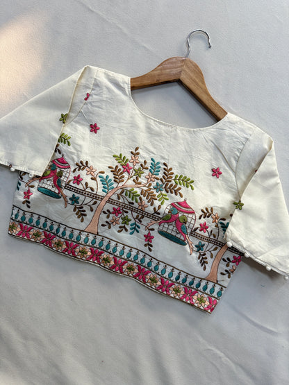 Yellow Pure Handloom Cotton Saree With Stitched Embroidery Blouse