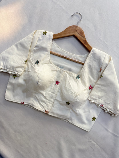 Yellow Pure Handloom Cotton Saree With Stitched Embroidery Blouse