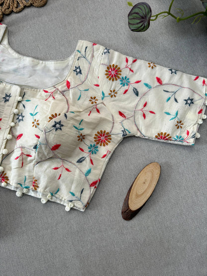 Attractive- C Green Handloom Cotton Saree With Havy Embroidery Stitched Blouse