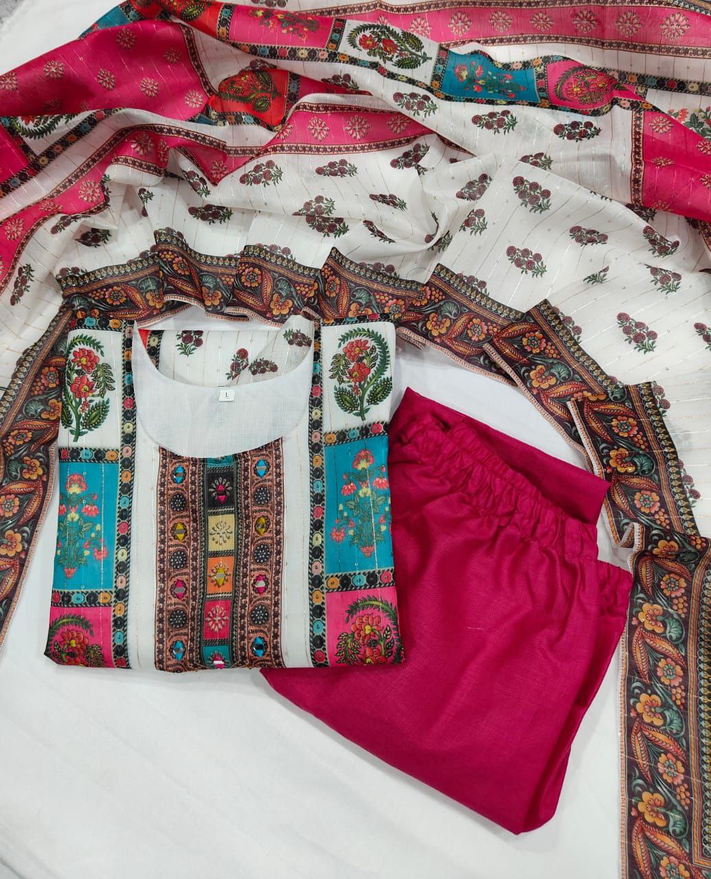 Elegant Multi-Color Chanderi Cotton Suit Set with Dupatta