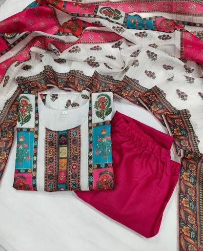 Elegant Multi-Color Chanderi Cotton Suit Set with Dupatta