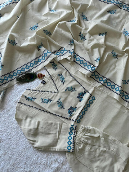 Elegant Pure Khadi Cotton Printed Salwar Suit with Sequence Handwork