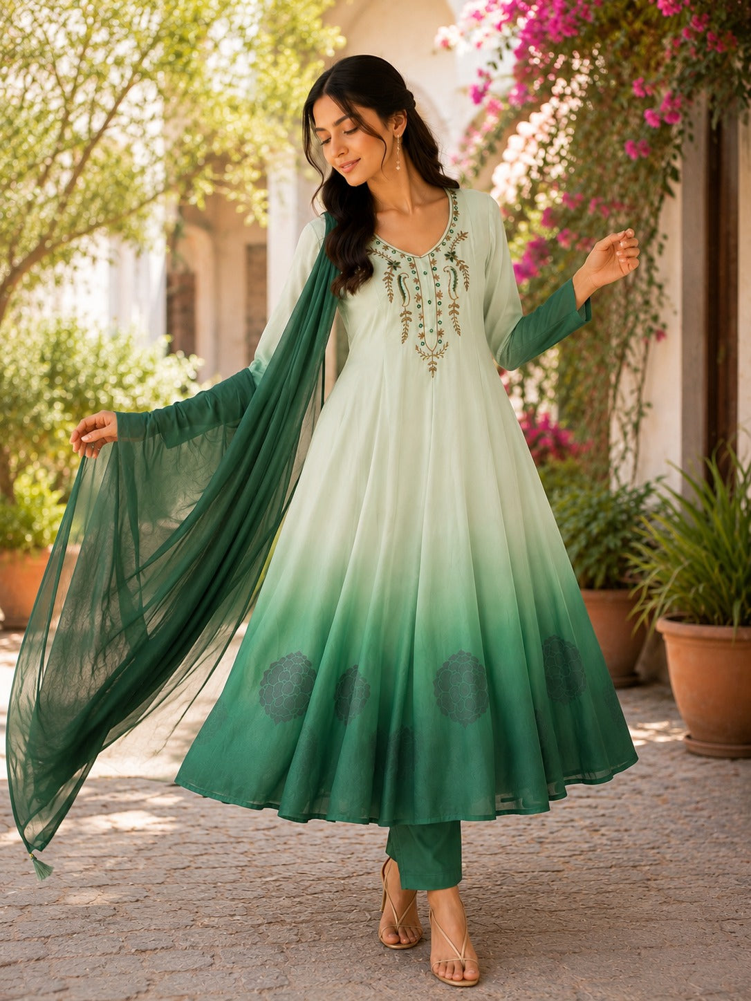 Designer Premium Orange Chiffon Embroidered Anarkali Suit Set