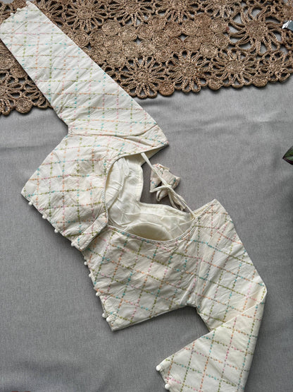 Attractive - Lavender Handloom Cotton Saree With Havy Embroidery Work Stitched Blouse