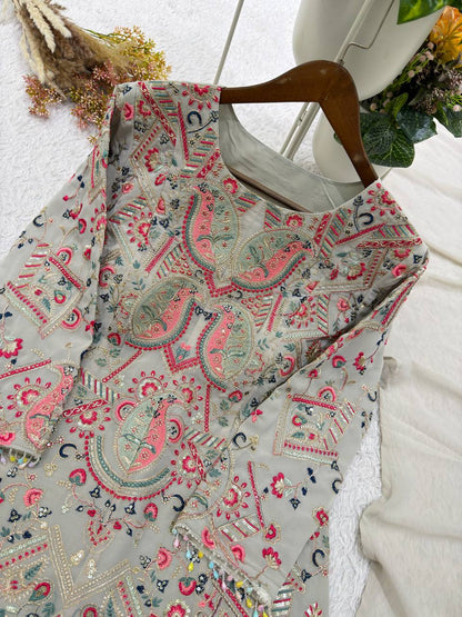 New Designer Faux Georgette Embroidery Work Suit Set