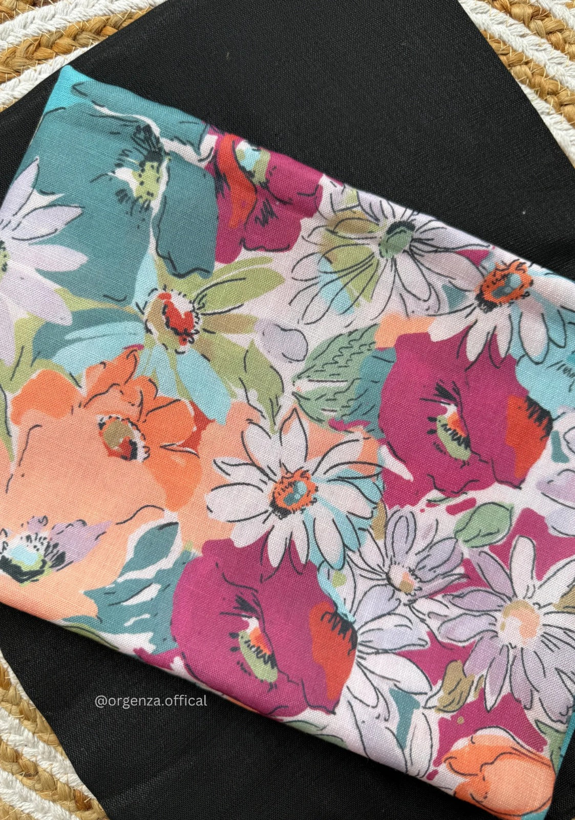 Attractive Black Colour Handloom Cotton Saree With Flower Print Blouse