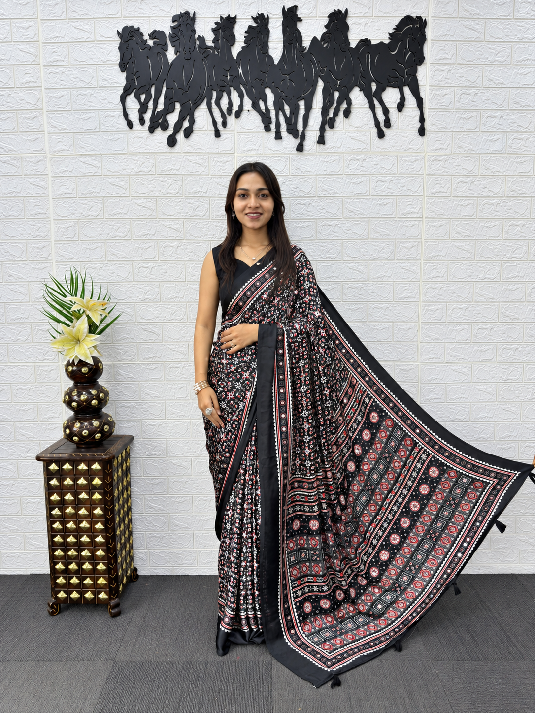 Bollywood Glam Heavy Mirror Work Japan Satin Saree with Viscose Latkan