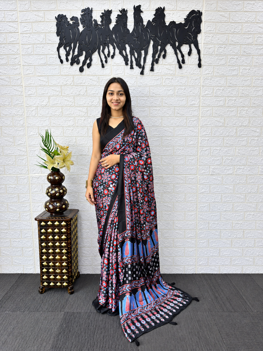Moonlit  Royal Japan Satin Saree with Viscose Latkan Pallu