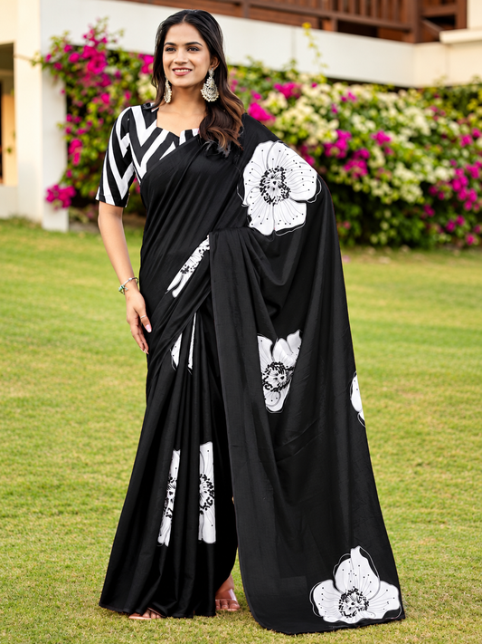 The Royal Ajrakh Premium Japan Satin Silk Saree