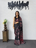 The Noir Luxury Japan Satin Silk Heavy Real Mirror Work Border Saree
